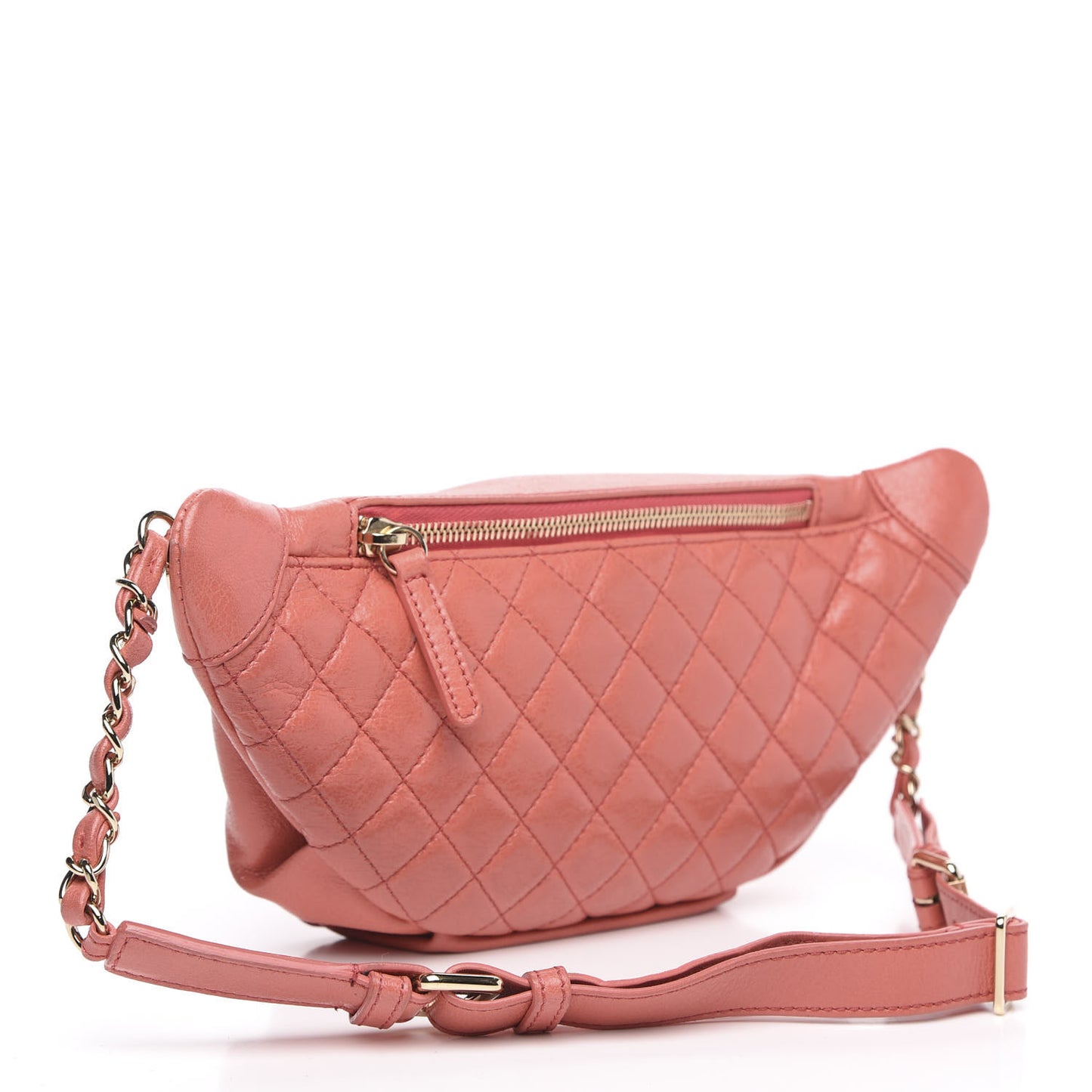 Crumpled Glazed Lambskin Quilted Waist Bag Fanny Pack Pink