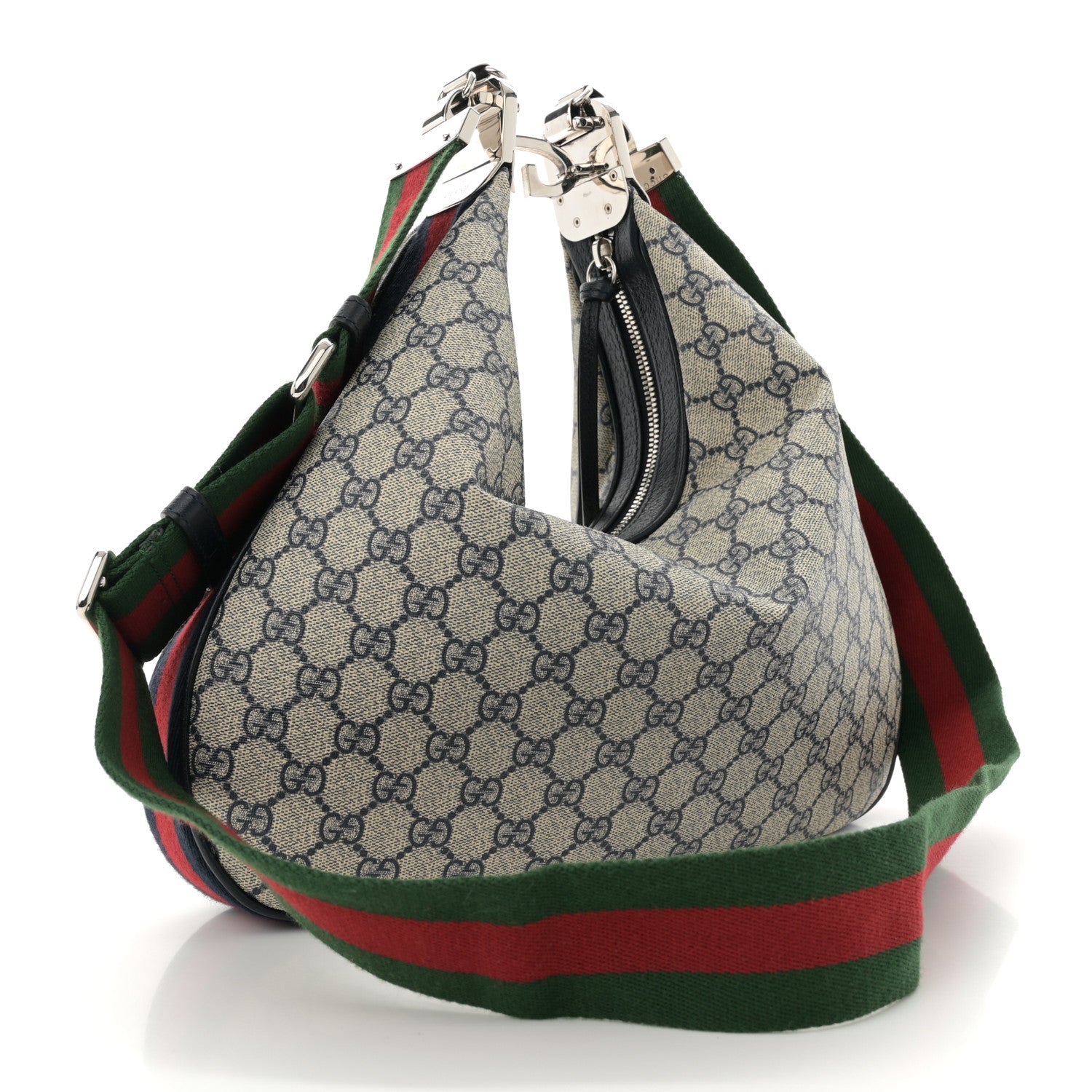 Gucci GG Supreme Monogram Textured Calfskin Web Large Attache Shoulder Bag Beige Blue 2 of 10