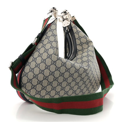 Gucci GG Supreme Monogram Textured Calfskin Web Large Attache Shoulder Bag Beige Blue 2 of 10