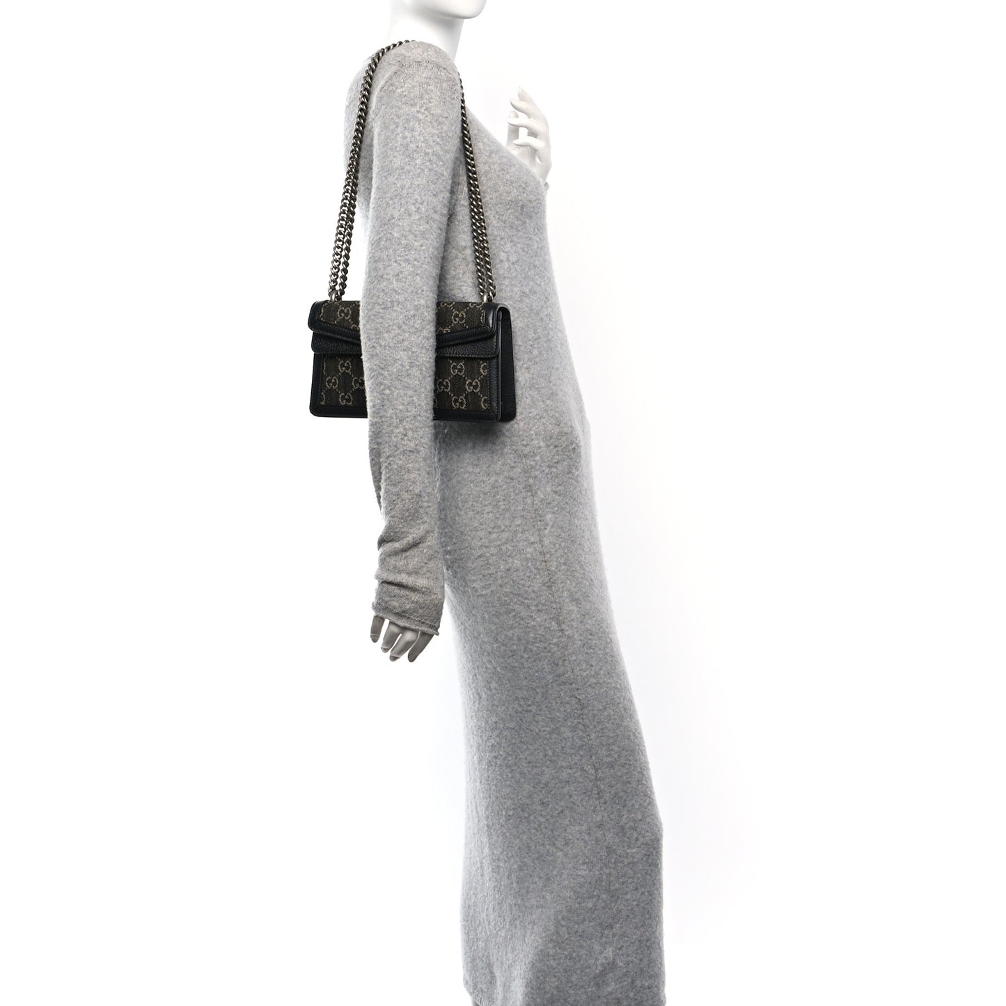 Jacquard Black Denim GG Monogram Textured Dollar Calfskin Small Dionysus Shoulder Bag Black Ivory