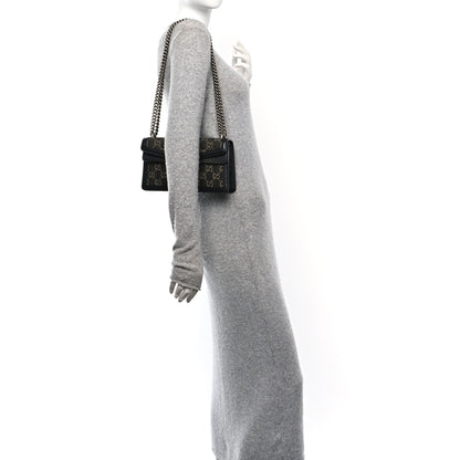 Gucci Jacquard Black Denim GG Monogram Textured Dollar Calfskin Small Dionysus Shoulder Bag Black Ivory 2 of 9