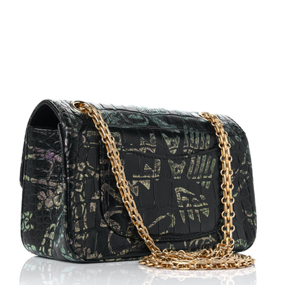 Chanel Calfskin Crocodile Embossed Graffiti 2.55 Mini Cocodile Reissue Flap Black Pink 3 of 9