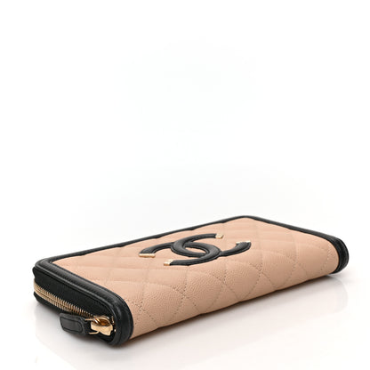 Chanel Caviar Quilted Filigree Zip Around Wallet Beige Black 4 of 7