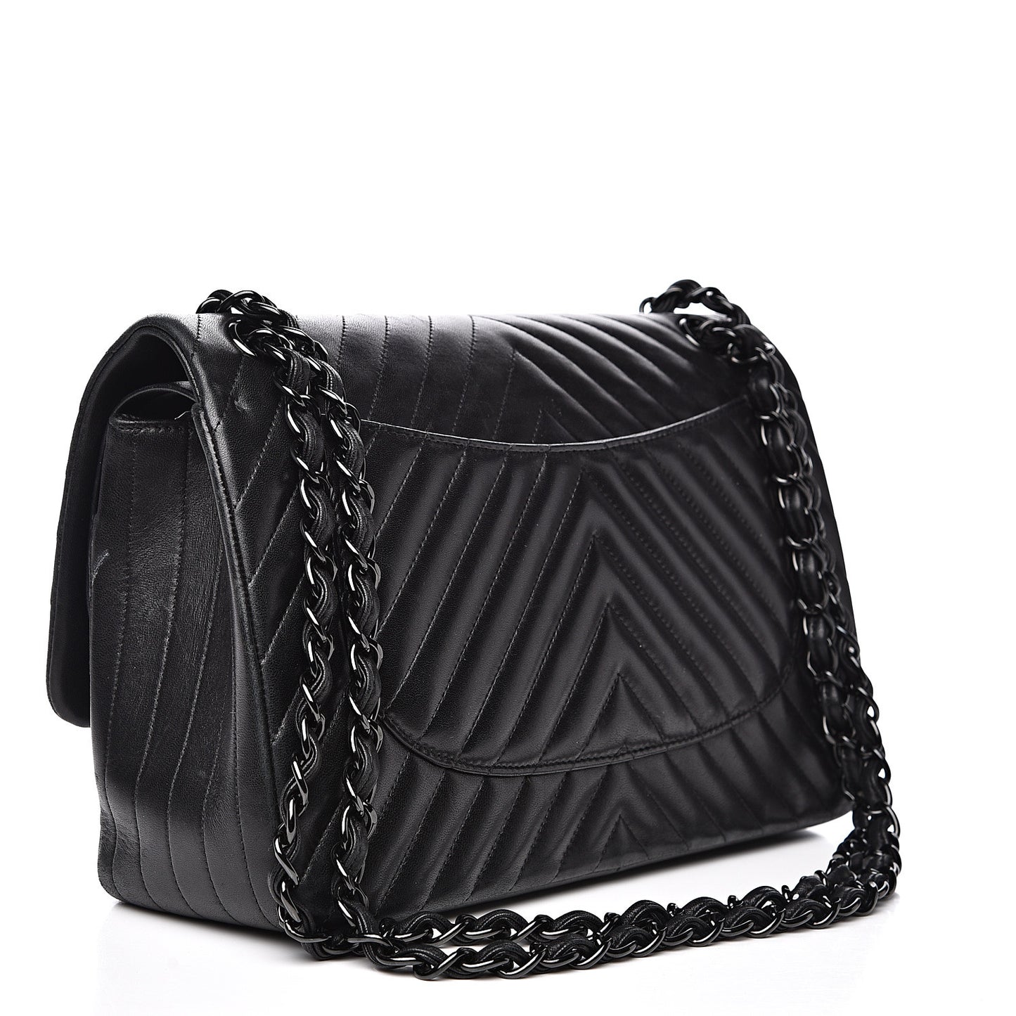 Lambskin Chevron Quilted Jumbo Double Flap So Black