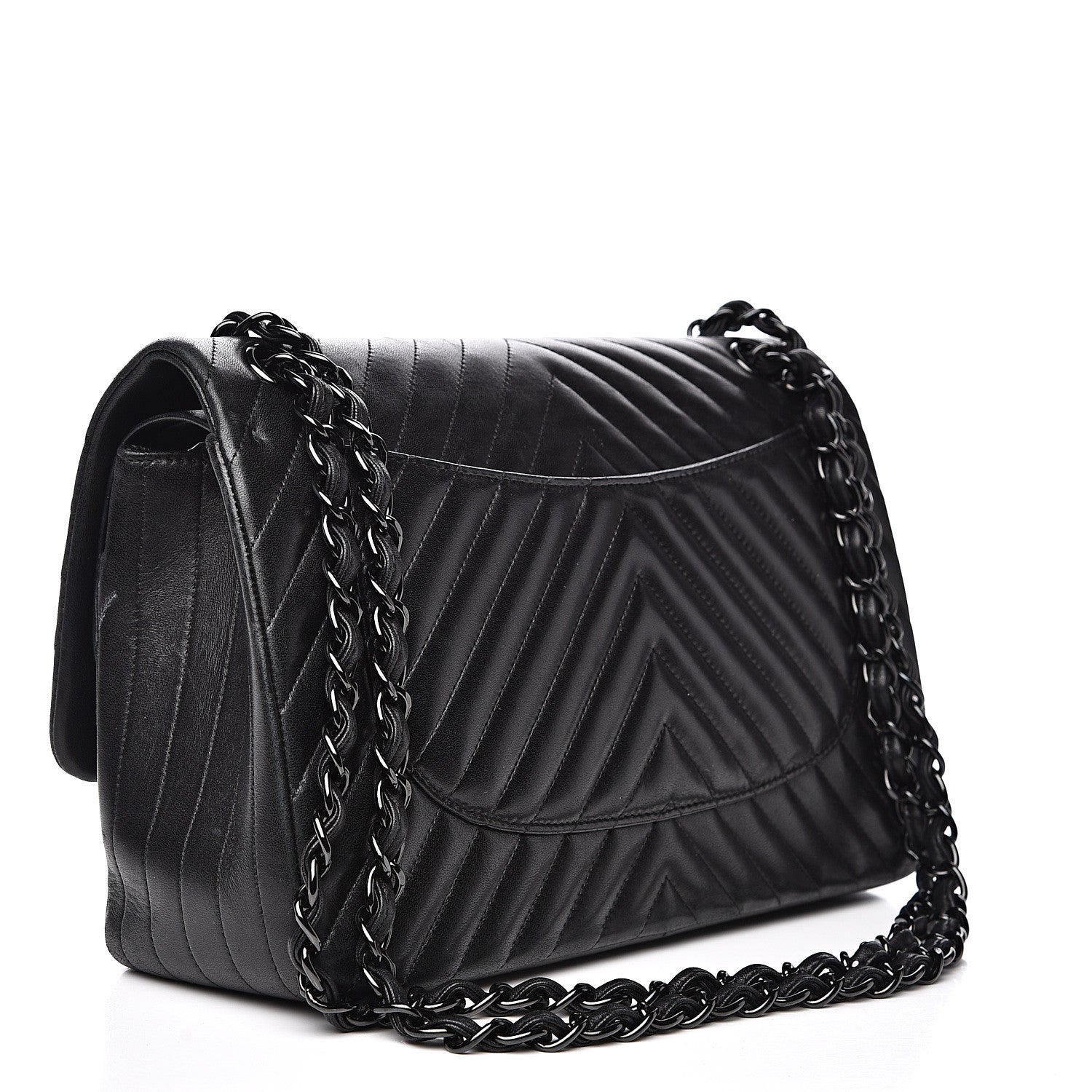 Chanel Lambskin Chevron Quilted Jumbo Double Flap So Black 3 of 18