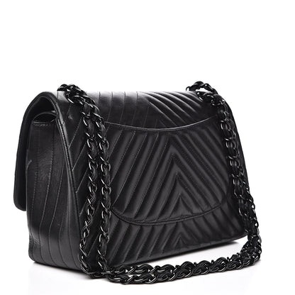Chanel Lambskin Chevron Quilted Jumbo Double Flap So Black 3 of 18