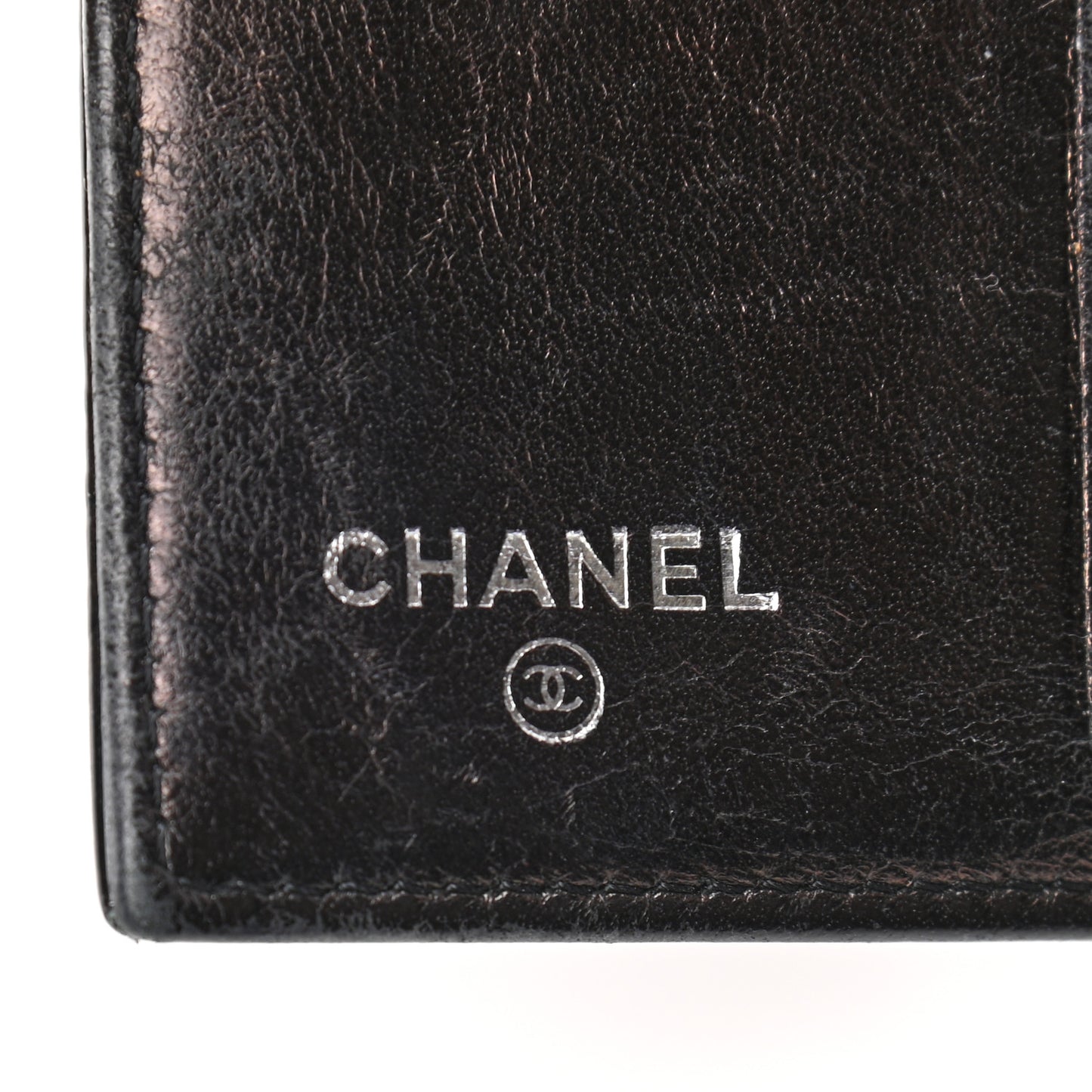 Patent Calfskin Lucky Symbols Compact French Flap Wallet Black