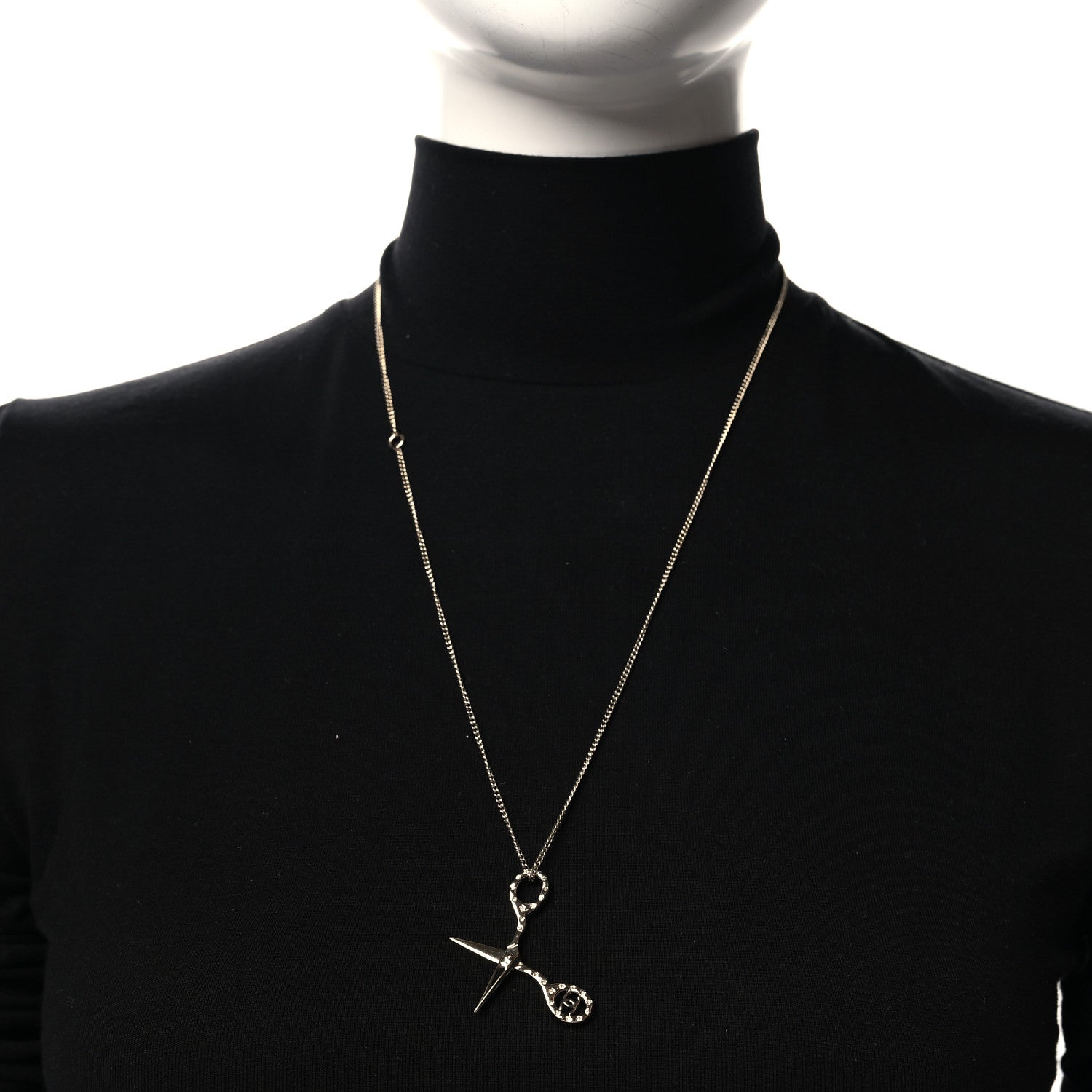Chanel Metal Strass Crystal Scissors CC Pendant Necklace Gold 2 of 5