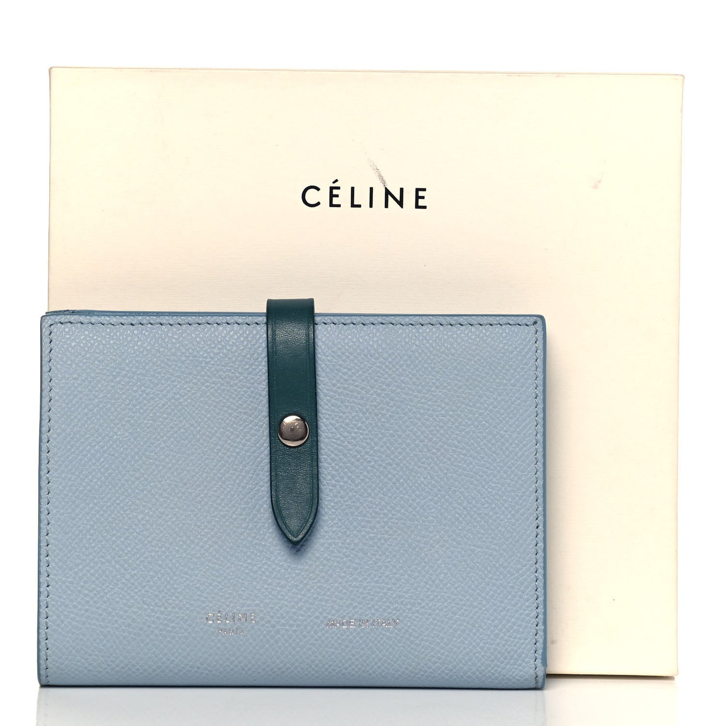 Grained Calfskin Medium Multifunction Strap Wallet Pale Blue