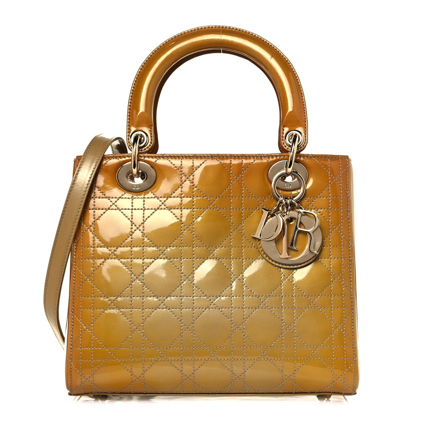 Metallic Patent Cannage Medium Lady Dior Yellow