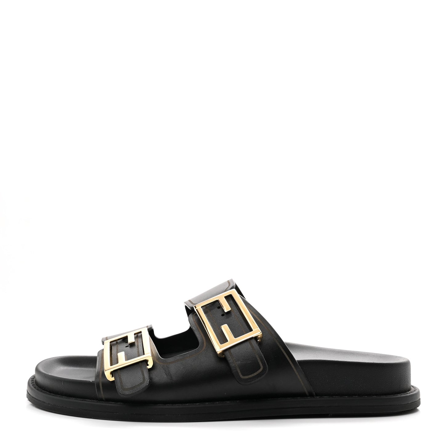 Vitello Fendi Feel Buckled Slide Sandals 37 Black