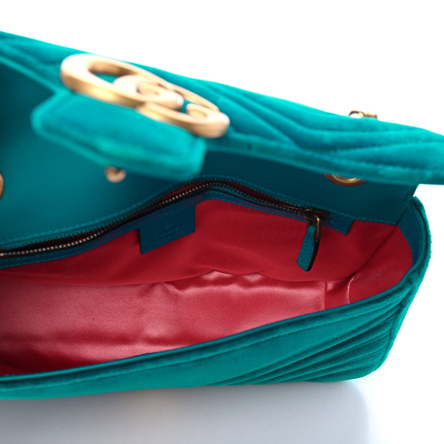 Velvet Matelasse Small GG Marmont Shoulder Bag Pavone Cyan
