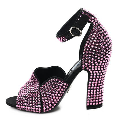 Prada Satin Crystal Ankle Wrap 105mm Sandals 38 Rosa 1 of 9