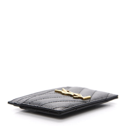 Saint Laurent Grain De Poudre Matelasse Chevron Monogram Credit Card Case Black 4 of 8