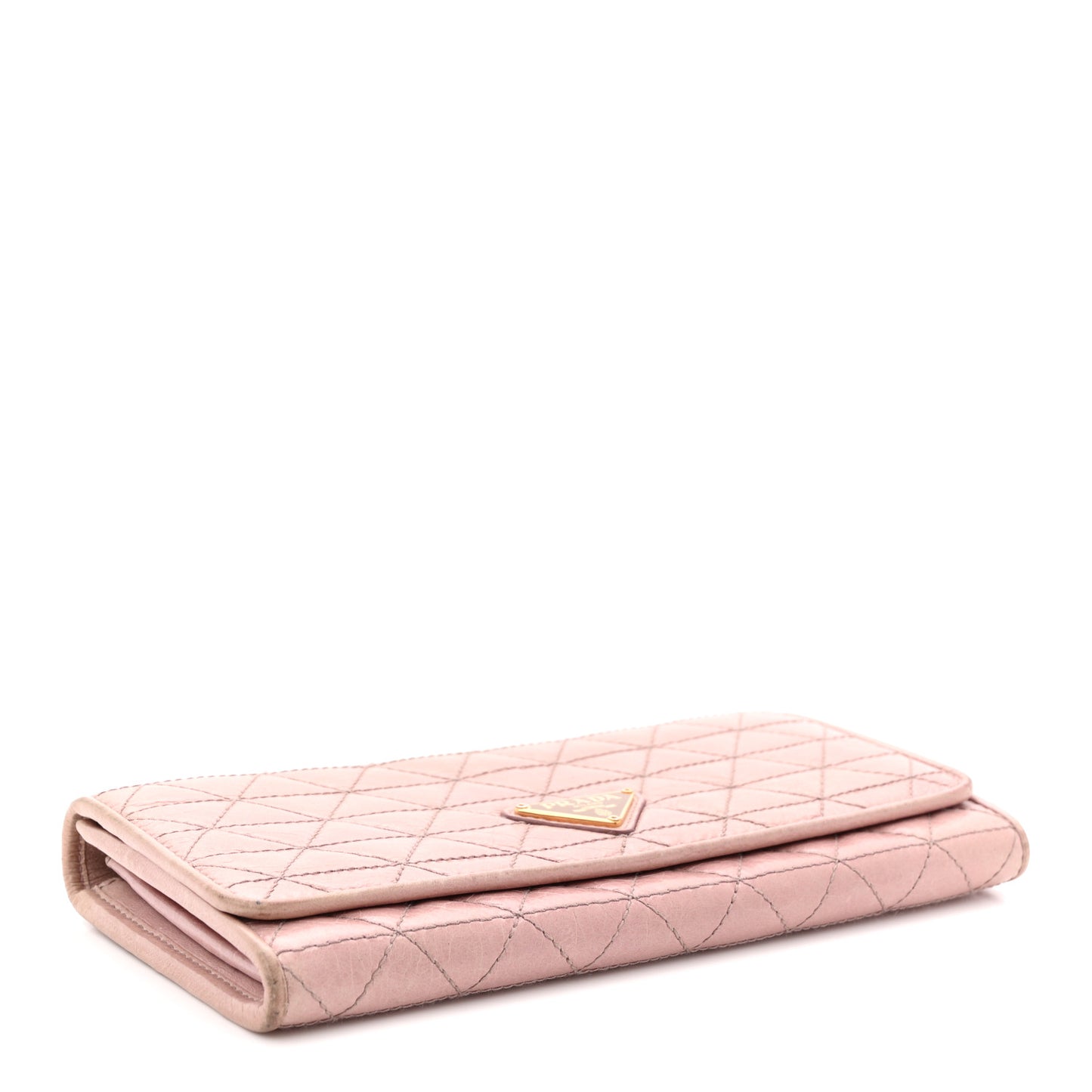 Glossy Calfskin Triangle Quilted Triangle Continental Flap Wallet Light Pink