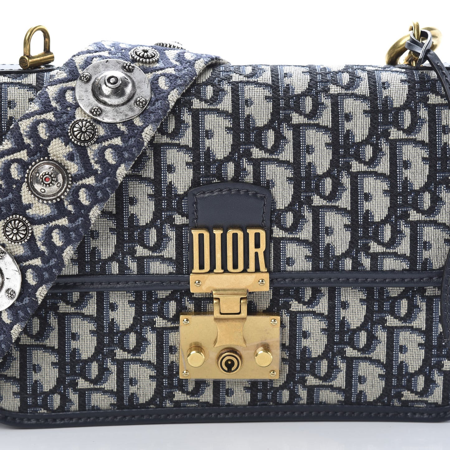 Oblique DiorAddict Flap Bag Navy Blue