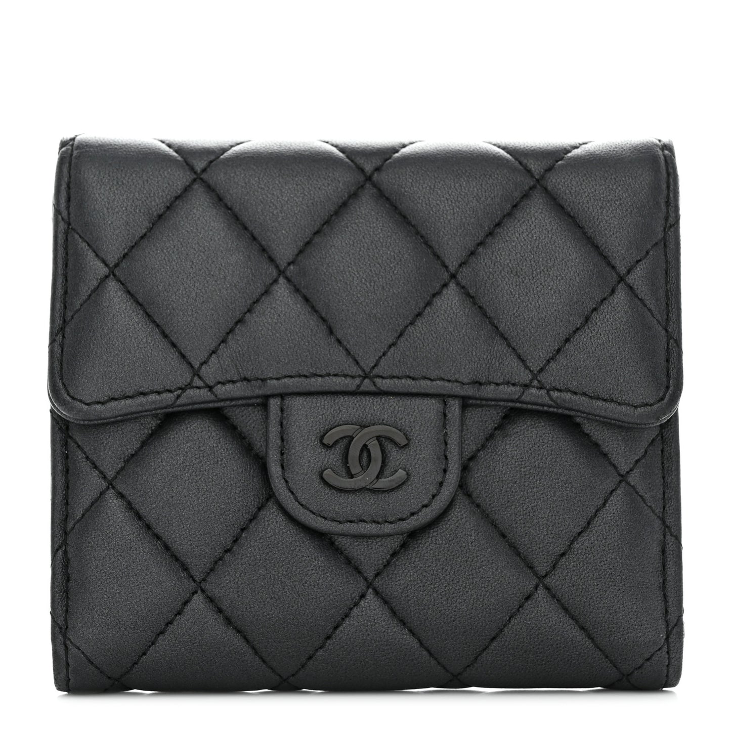 Lambskin Quilted Compact Flap Wallet So Black