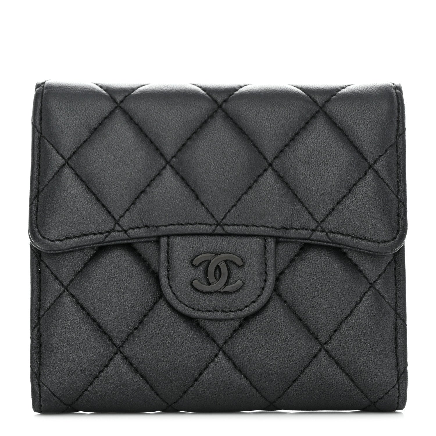 Chanel Lambskin Quilted Compact Flap Wallet So Black 1 of 9