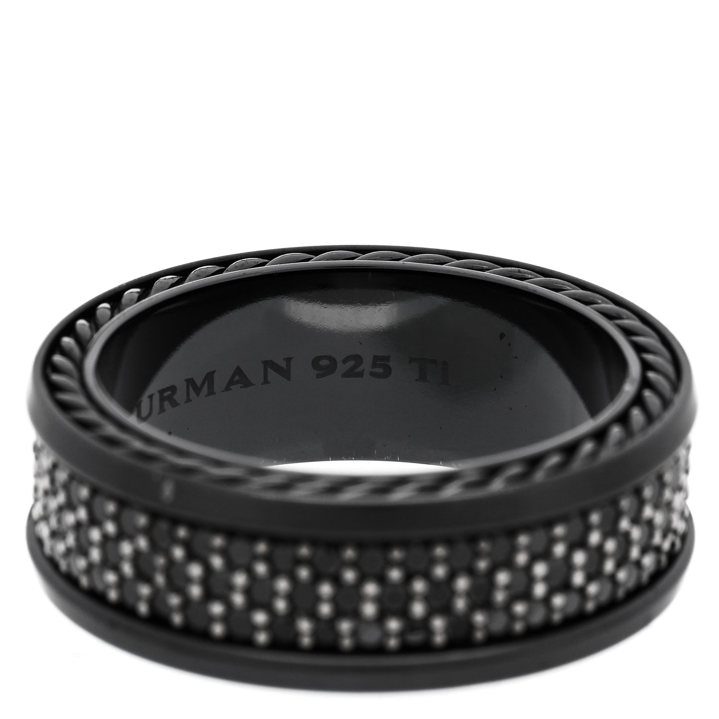 Titanium Sterling Silver Black Diamond Streamline Three-Row Band Ring 67 11.75