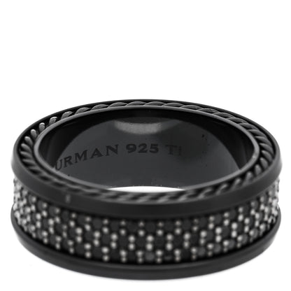 David Yurman Titanium Sterling Silver Black Diamond Streamline Three-Row Band Ring 67 11.75 5 of 6