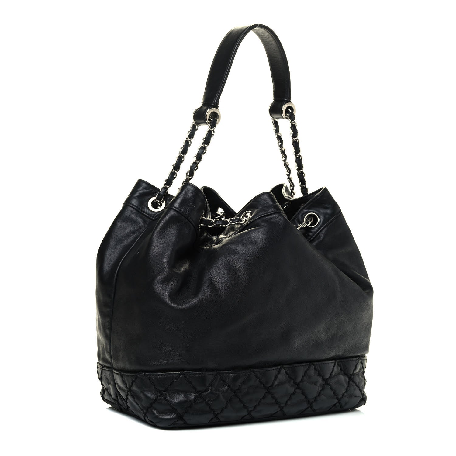 Chanel Calfskin Drawstring CC Bucket Bag Black 2 of 4