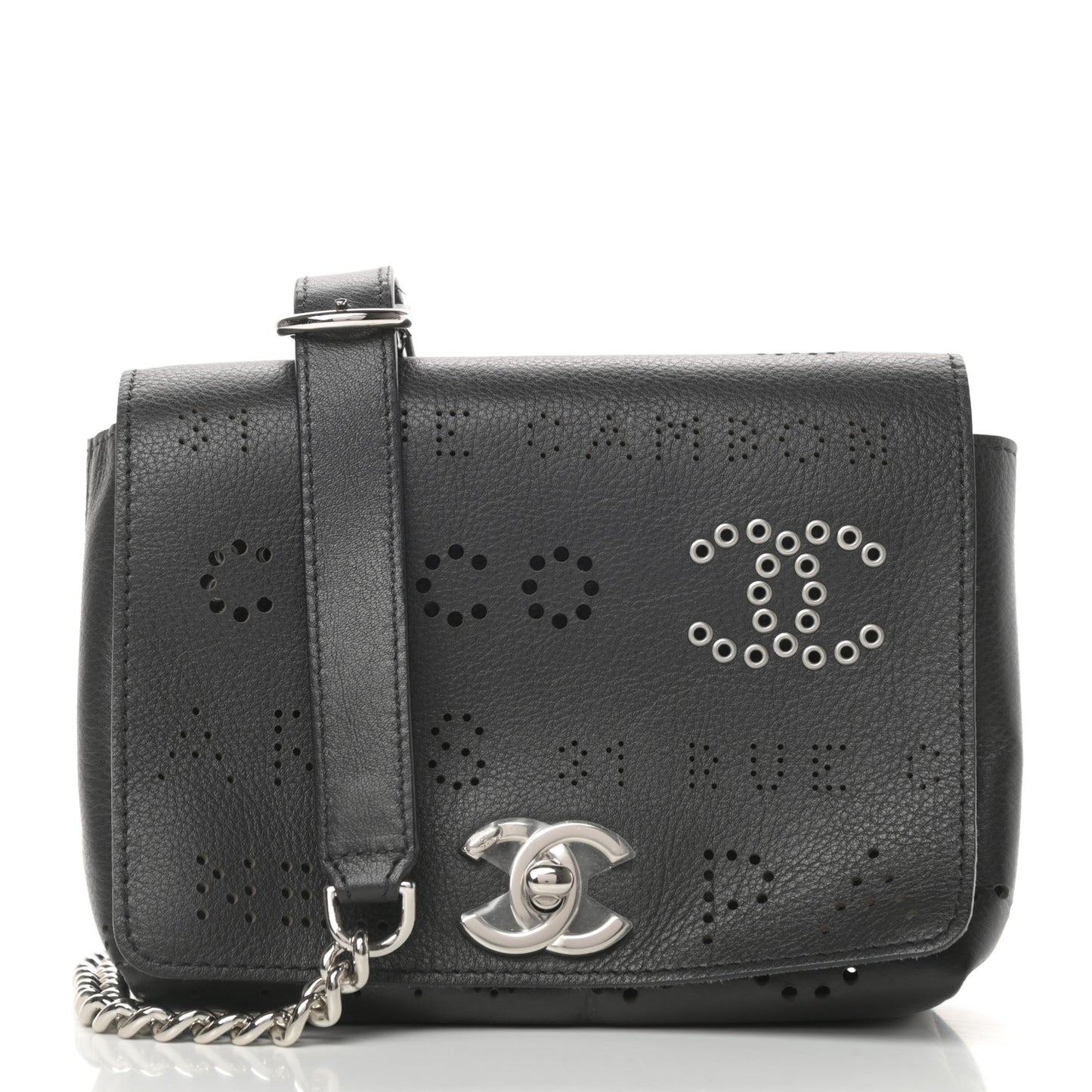 Calfskin Tweed Eyelet Flap Bag Black