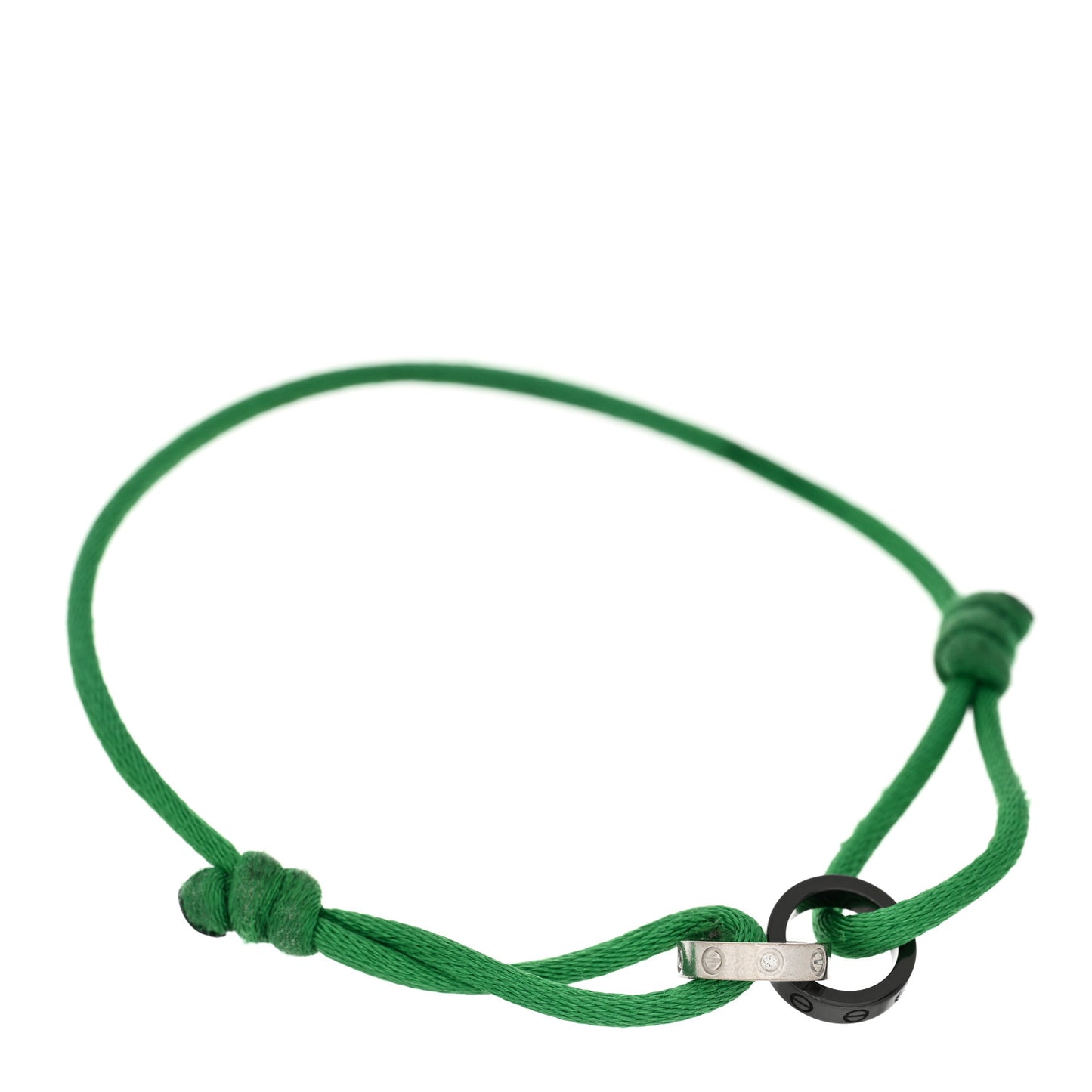 18K White Gold Ceramic 4 Diamond LOVE Cord Bracelet Green