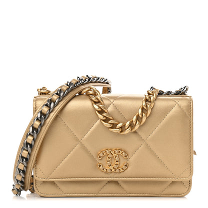 Chanel Metallic Goatskin Quilted Chanel 19 Wallet On Chain WOC Gold 1 of 10