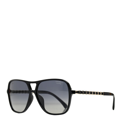 Chanel Metal Calfskin CC Chain Polarized Pilot Sunglasses 5439-Q Black 1 of 4
