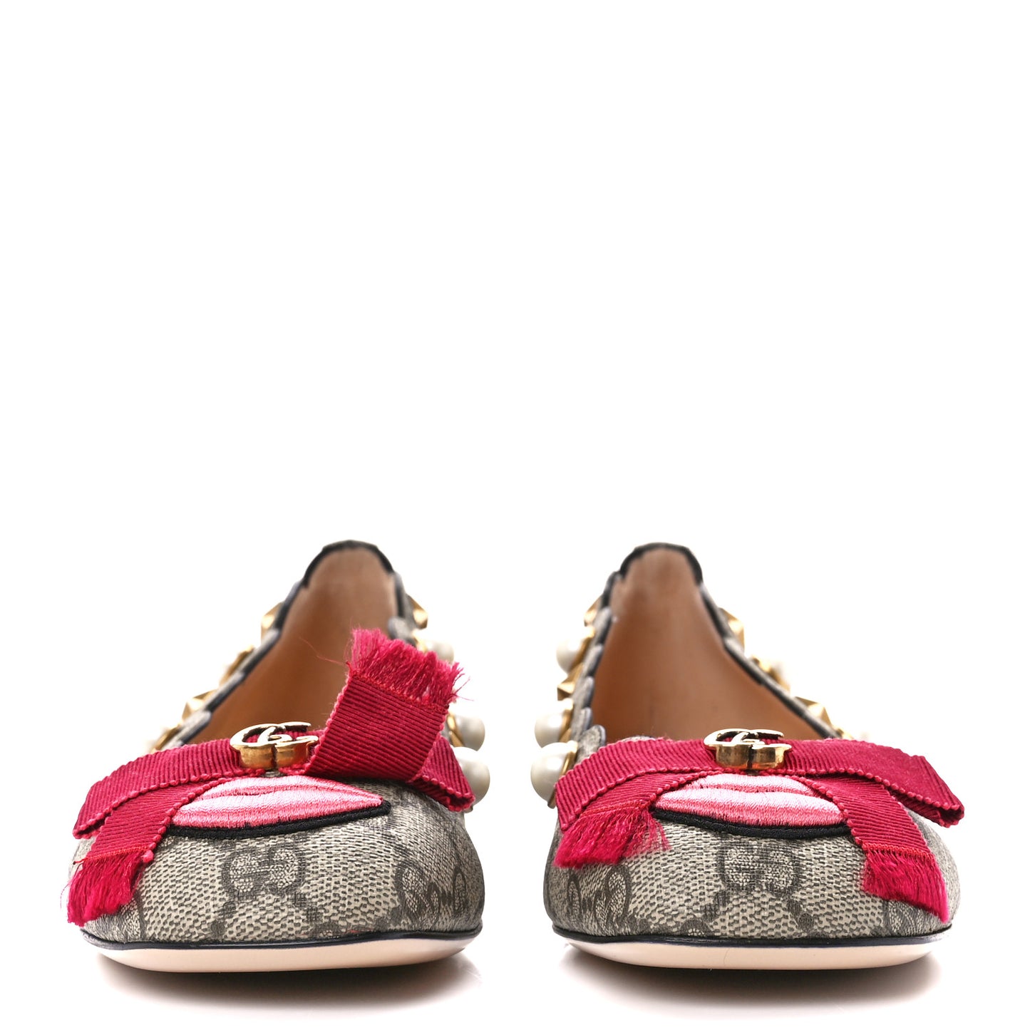 Monogram G Pearl Scalloped Flats 39 Beige Red