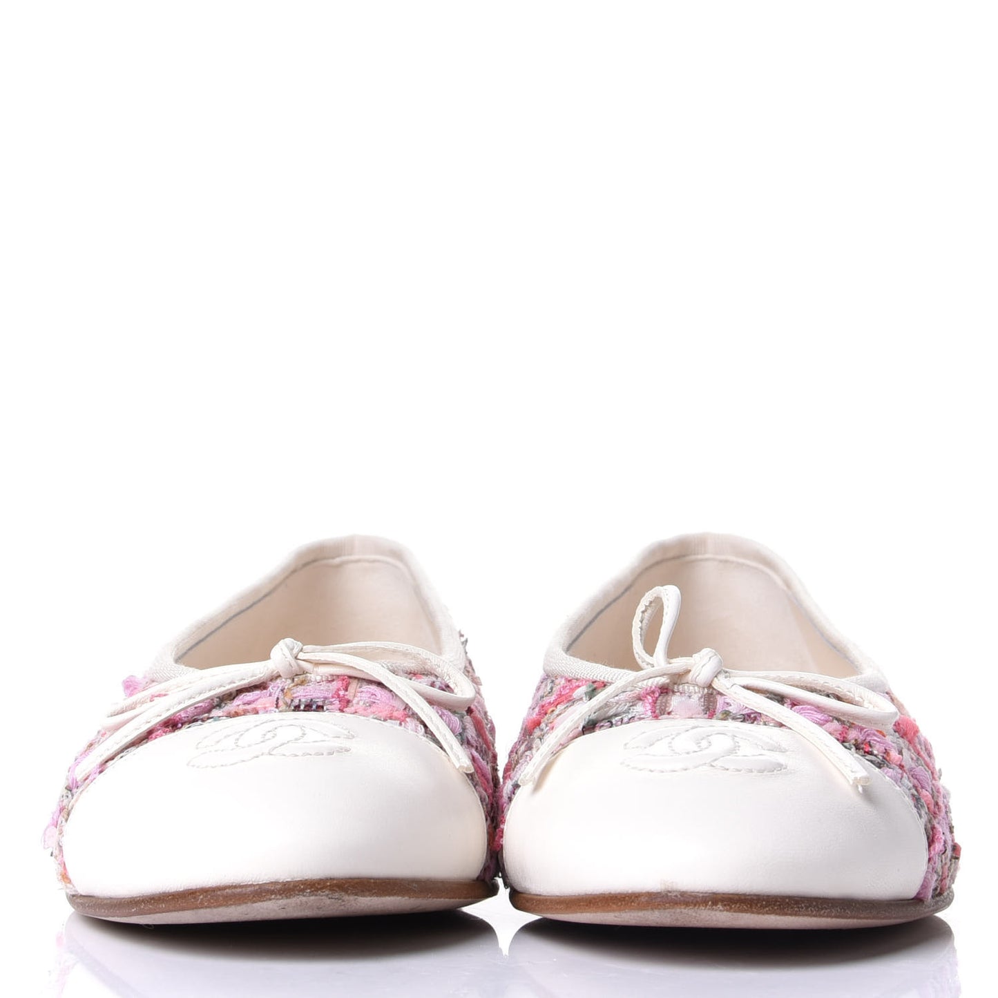 Tweed Calfskin Cap Toe Ballerina Flats 38 Pink