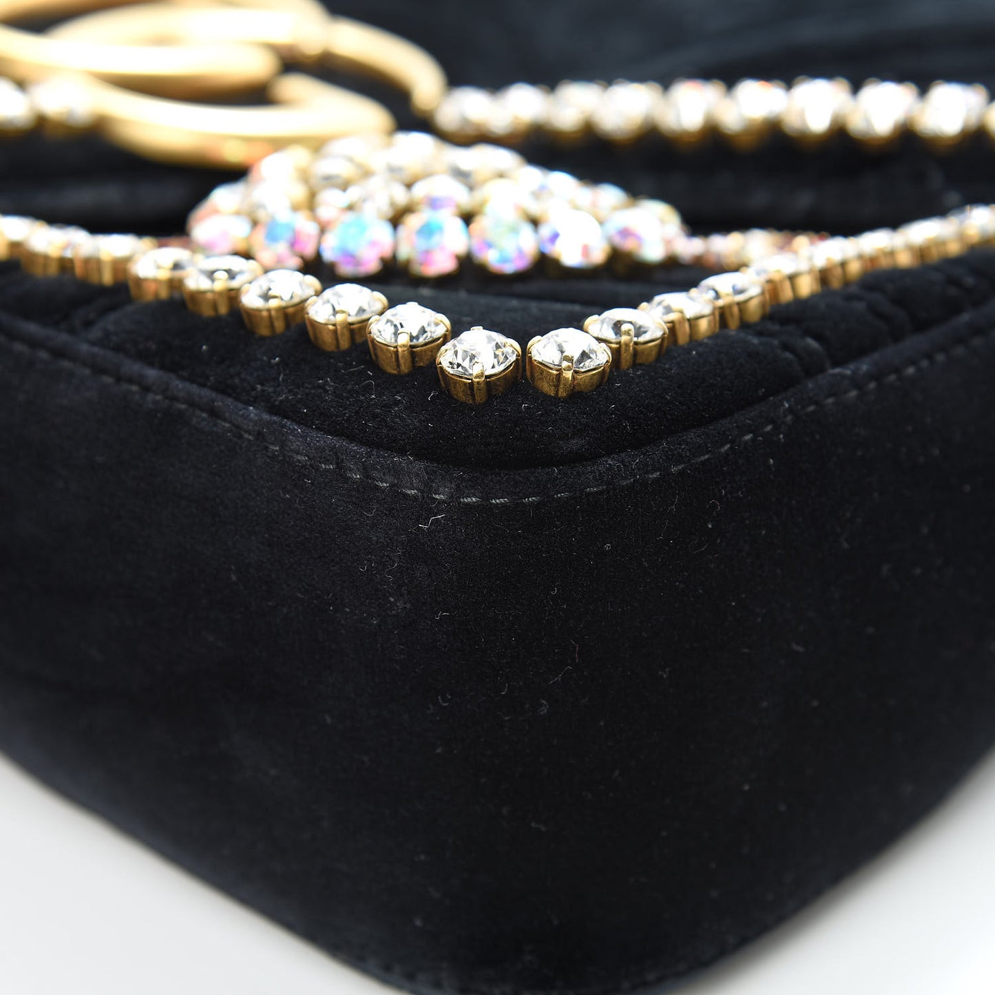Velvet Matelasse Crystal Medium GG Marmont Shoulder Bag Black