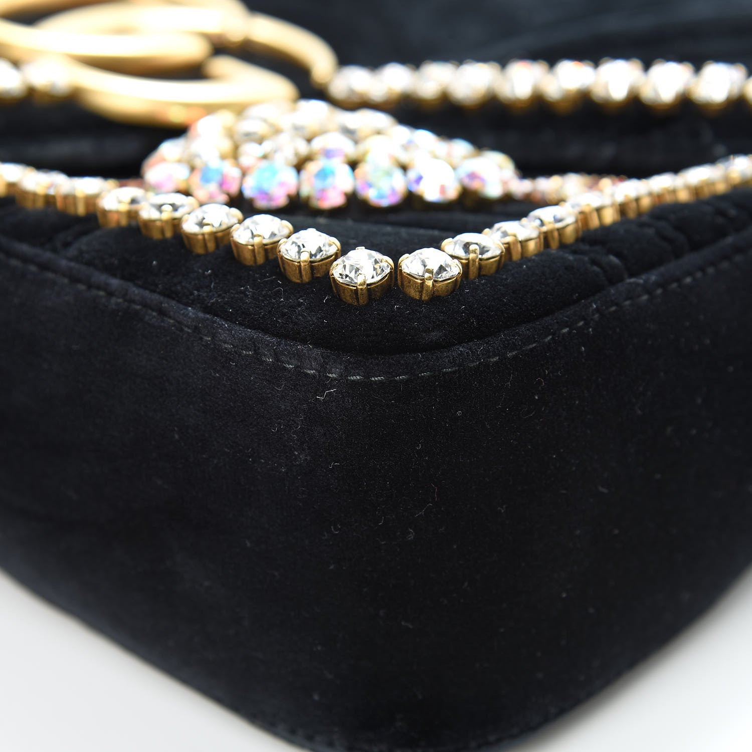 Gucci Velvet Matelasse Crystal Medium GG Marmont Shoulder Bag Black 11 of 21