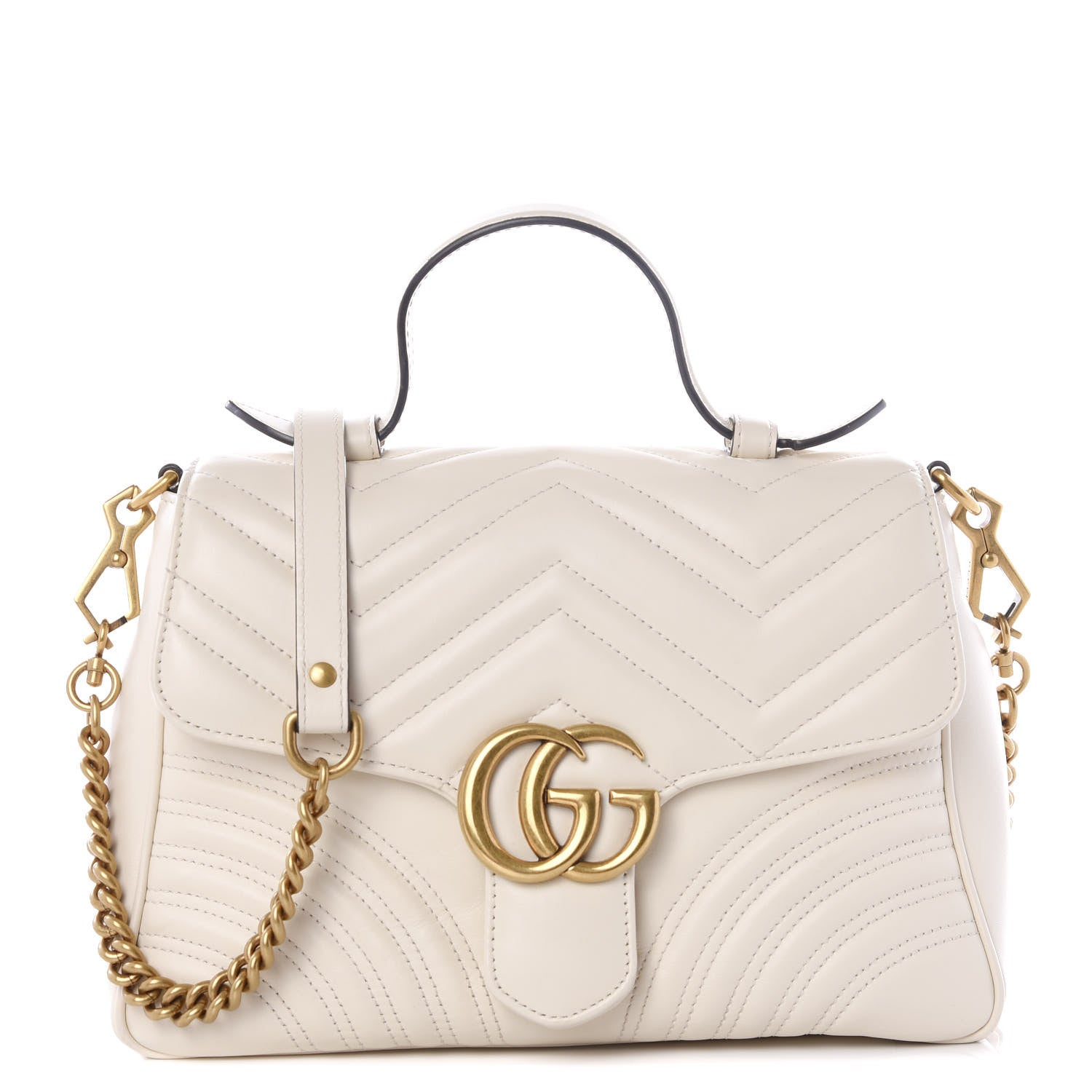 Gucci Calfskin Matelasse Small GG Marmont Top Handle Shoulder Bag White 1 of 13