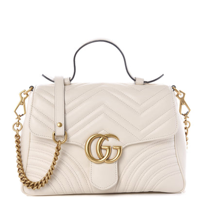 Gucci Calfskin Matelasse Small GG Marmont Top Handle Shoulder Bag White 1 of 13