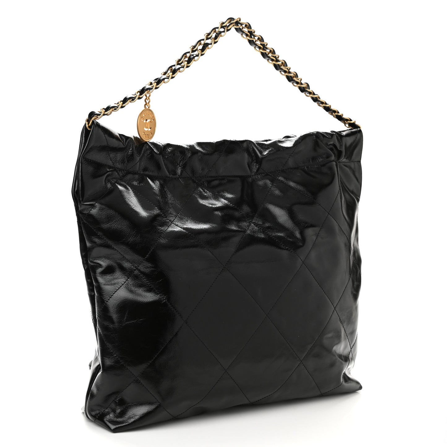 Glazed Calfskin Quilted Chanel 22 Black