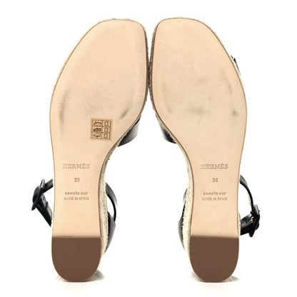Hermes Goatskin Doll 60 Espadrille Wedge Sandals 39 Black 6 of 9