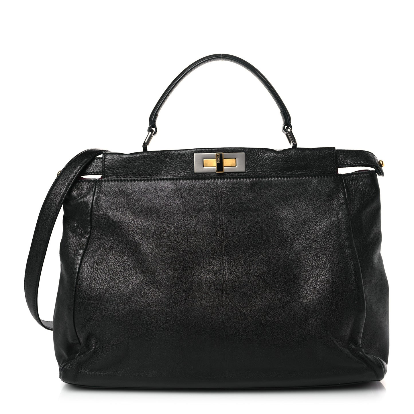 Goatskin Large Peekaboo Iconic Satchel Black Lampone