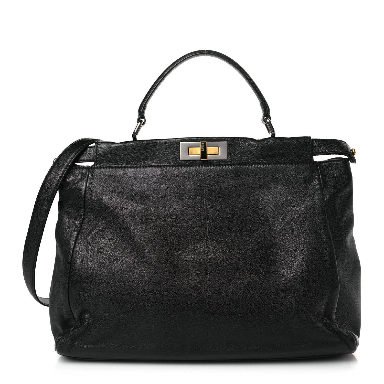 Fendi Goatskin Large Peekaboo Iconic Satchel Black Lampone 1 of 10