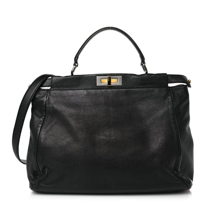 Fendi Goatskin Large Peekaboo Iconic Satchel Black Lampone 1 of 10