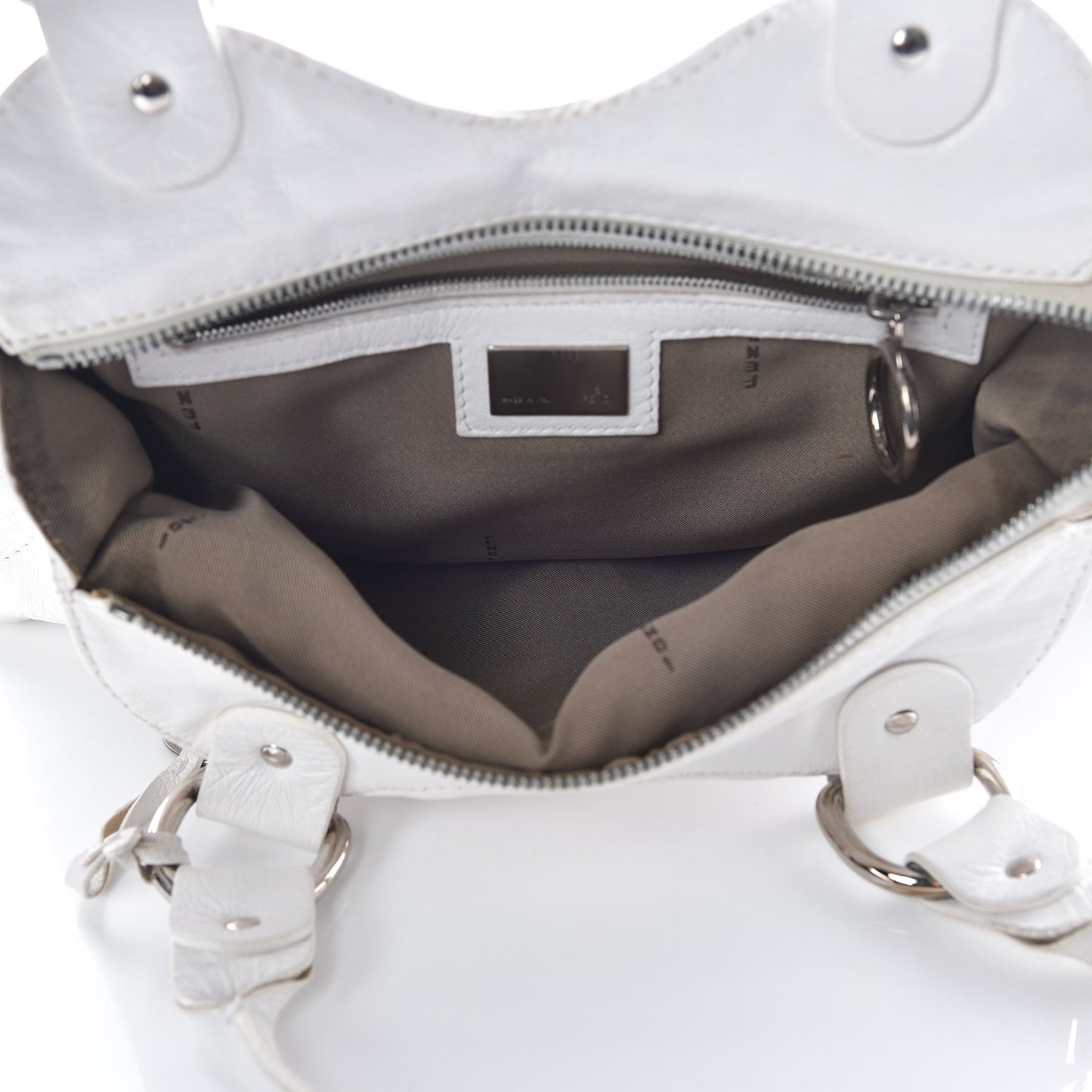 Laminated Calfskin Small Devil Trapezio Tote White