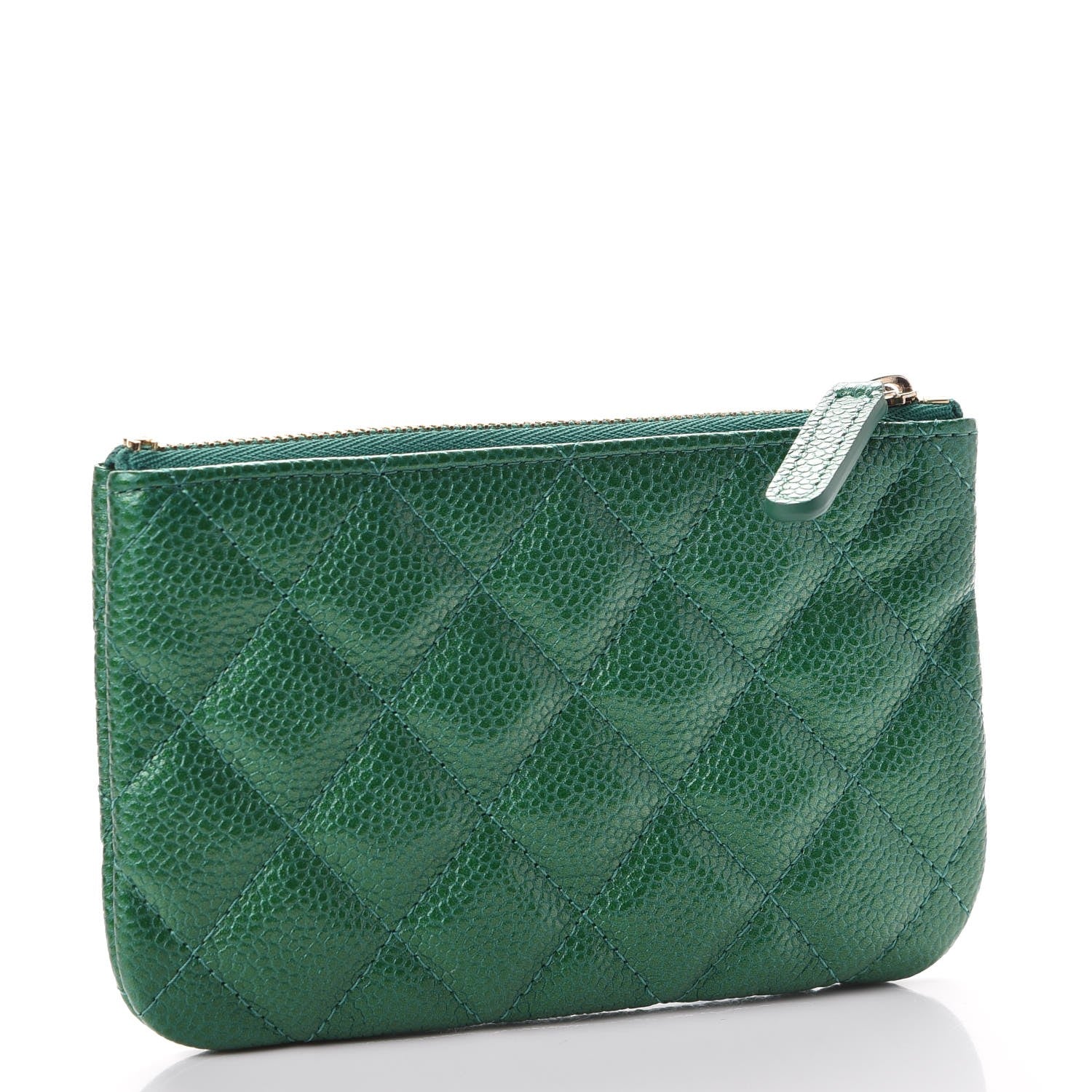 Chanel Metallic Caviar Quilted Small Cosmetic Case Green 3 of 8