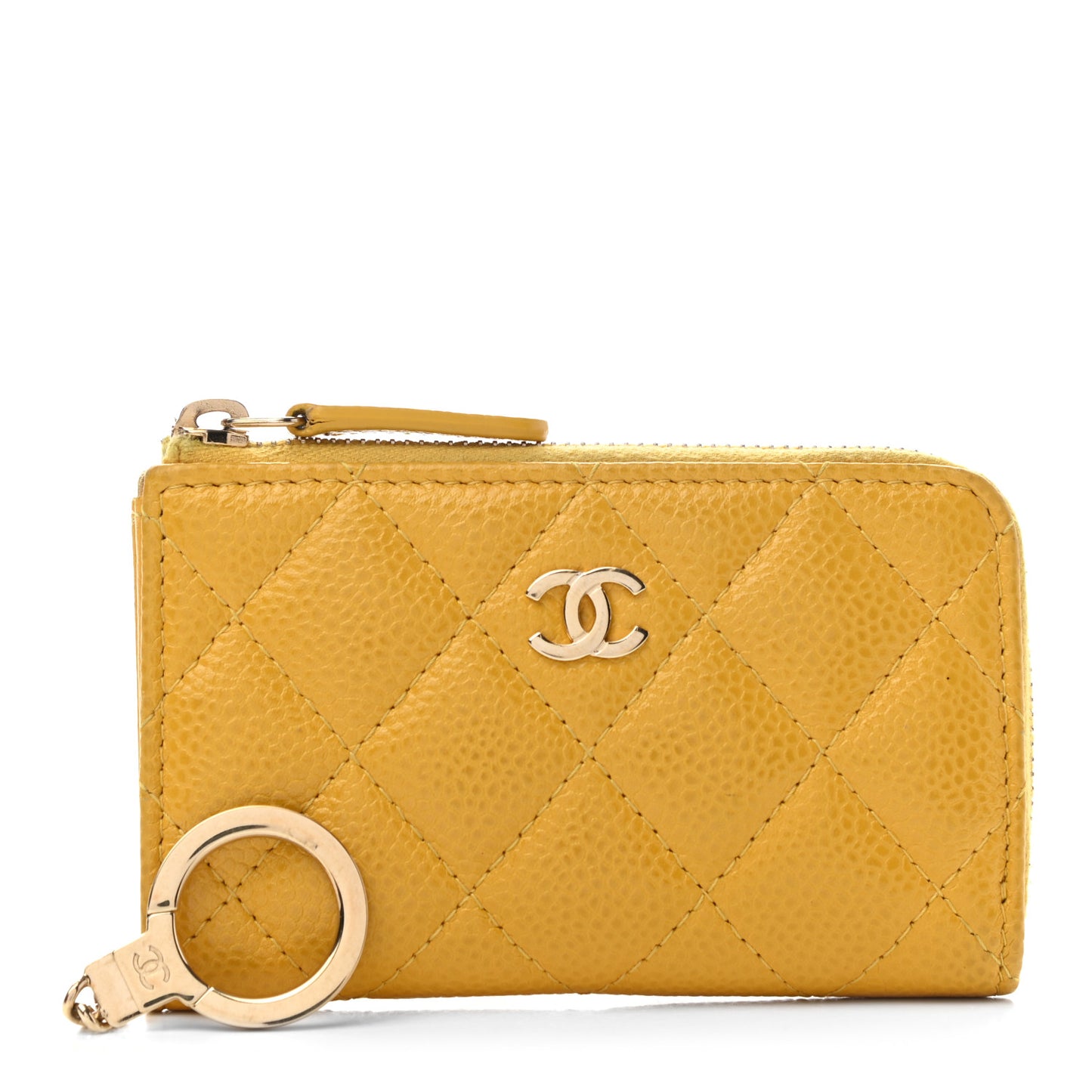 Caviar Quilted Key Holder Case Yellow
