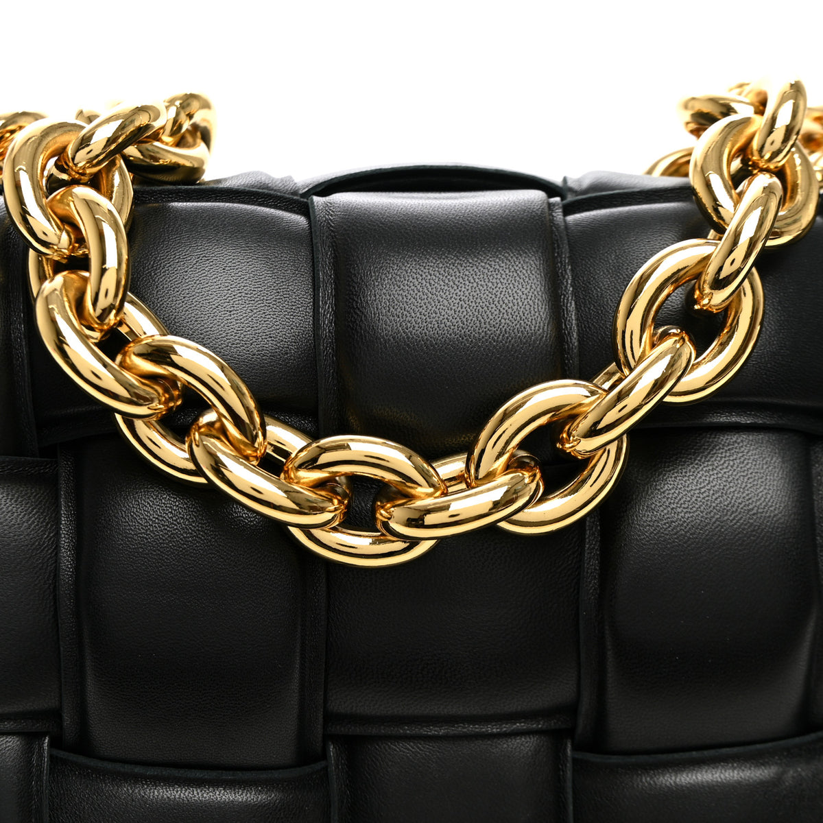 Lambskin Maxi Intreccio Padded Chain Cassette Crossbody Bag Black
