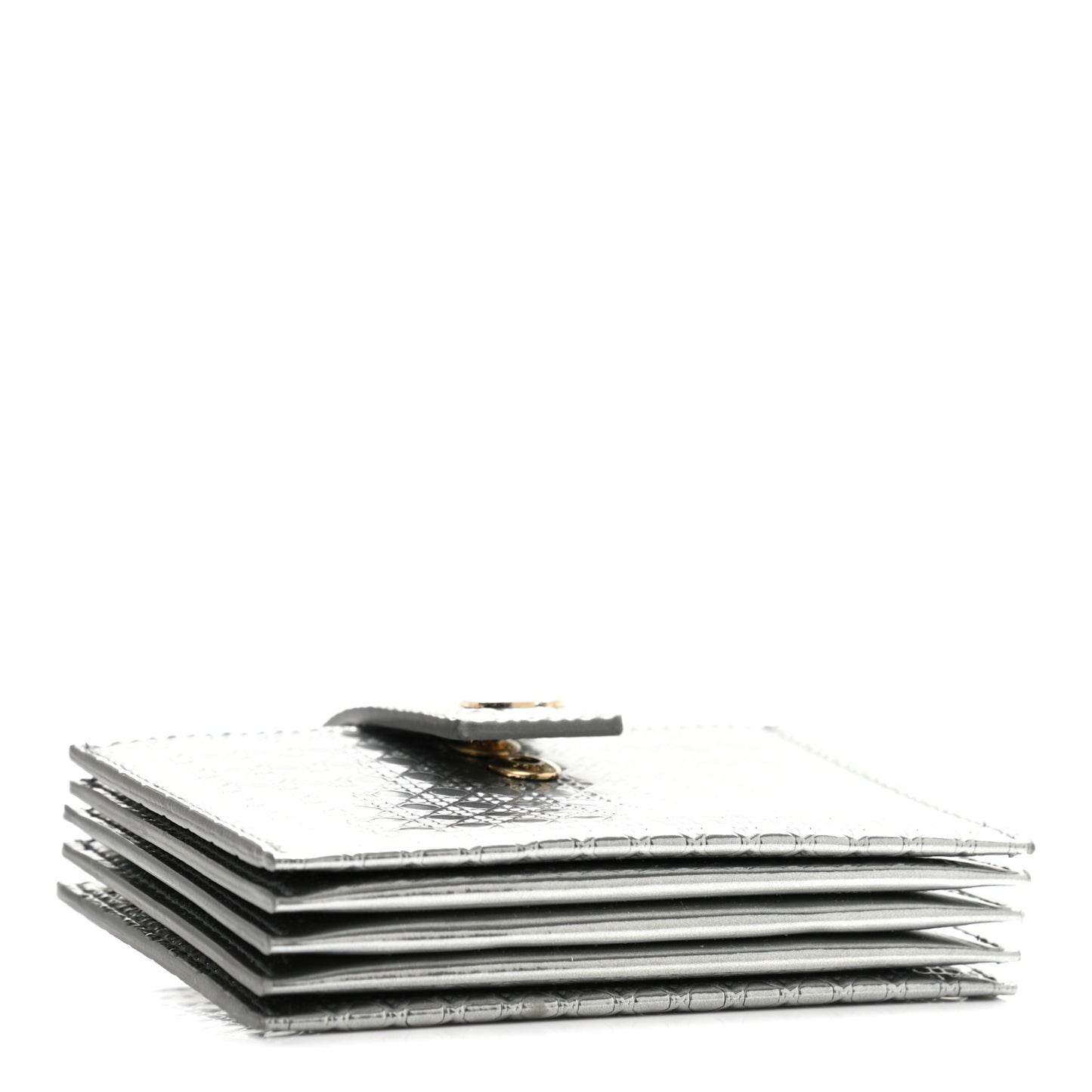 Metallic Patent Micro-Cannage Montaigne Gusseted Card Holder Silver