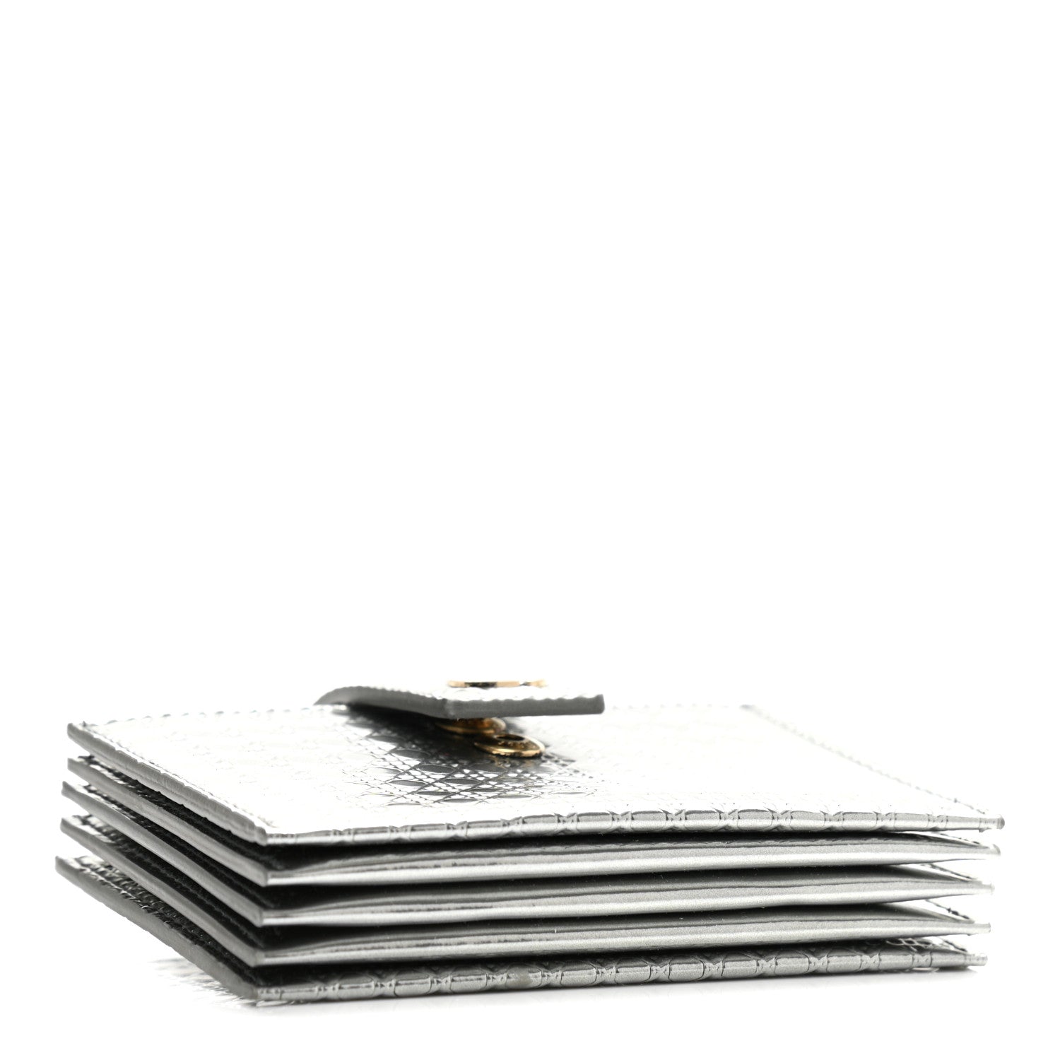 Christian Dior Metallic Patent Micro-Cannage Montaigne Gusseted Card Holder Silver 4 of 8