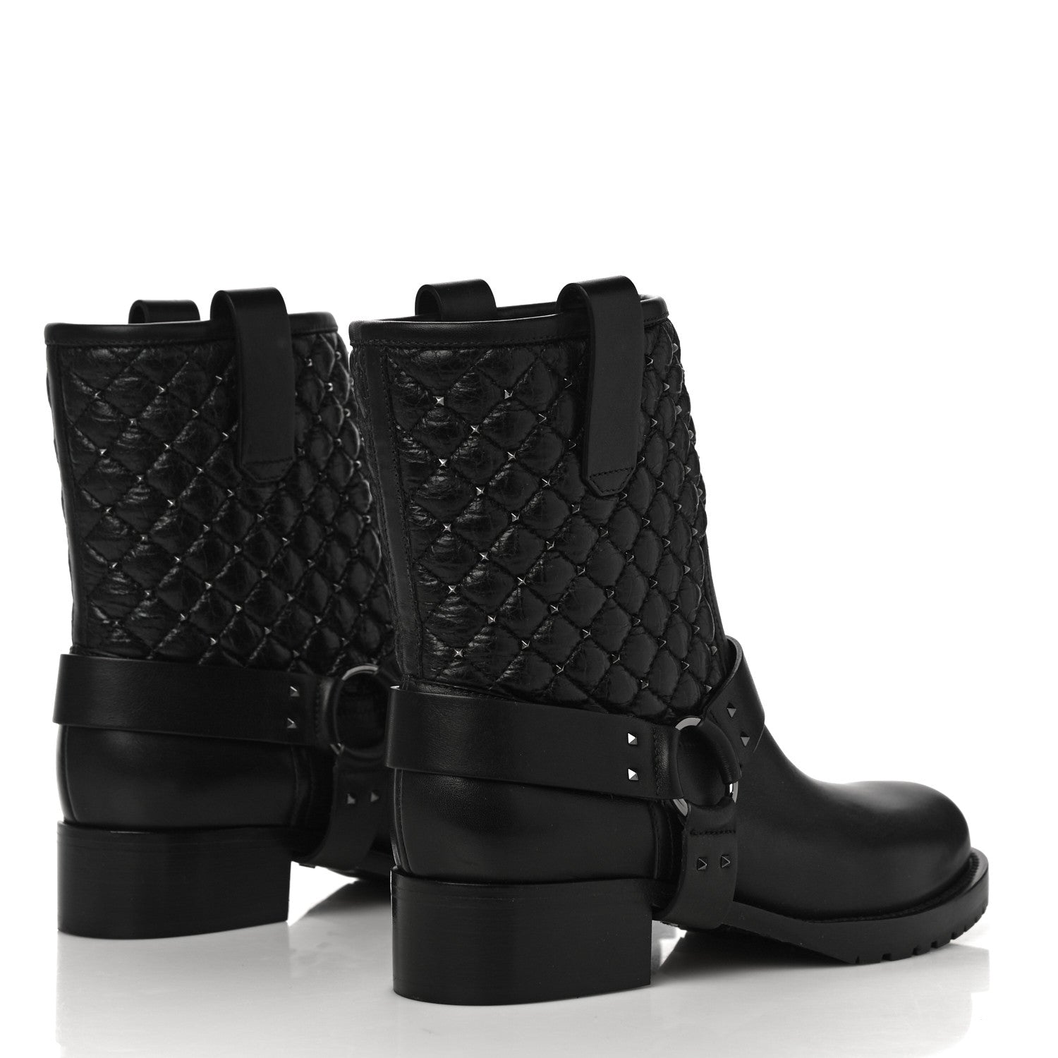 Valentino Garavani Calfskin Crackled Lambskin Rockstud Spike 20mm Biker Boots 37 Black 3 of 12