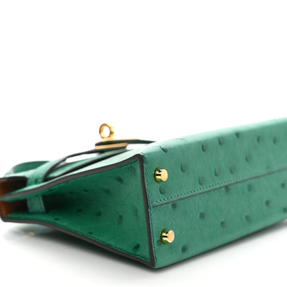 Hermes Ostrich Horseshoe Kelly Sellier Mini 20 Vert Vertigo Gold 6 of 7