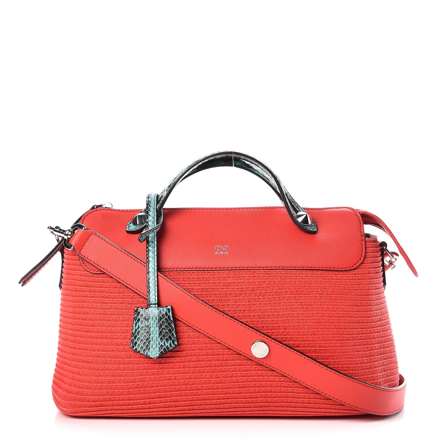 Fendi Straw Paper Vitello Dolce Elaphe Medium By The Way Boston Bag Corallo Antigua 1 of 8