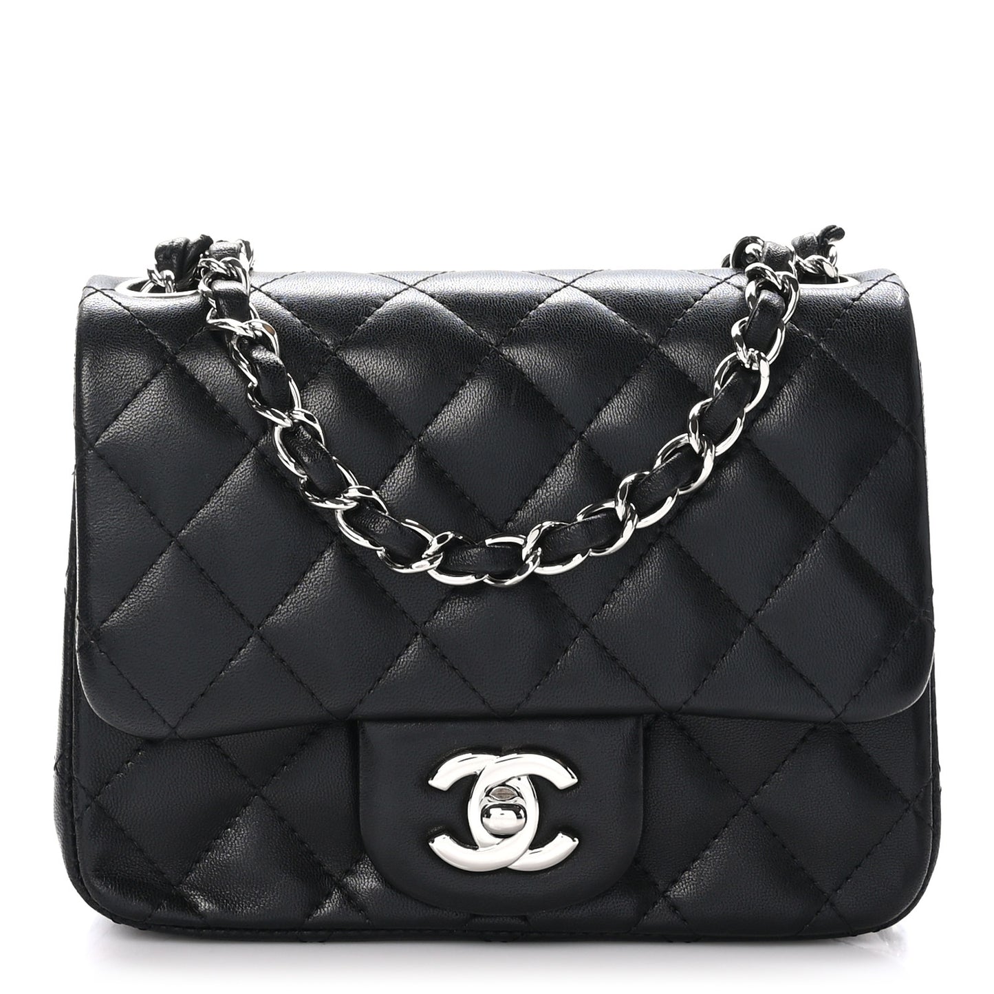 Lambskin Quilted Mini Square Flap Black